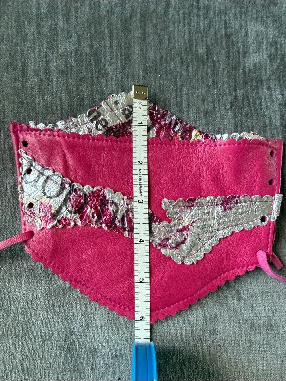Pink Leather Wrist Cuff Glove with Silver Floral Accent